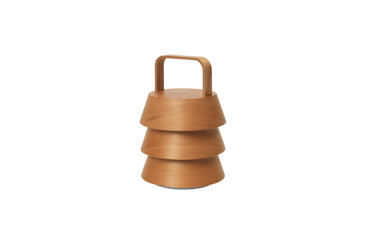 the ferm living luver portable lamp with a stacked, three tapered douglas fir s 17