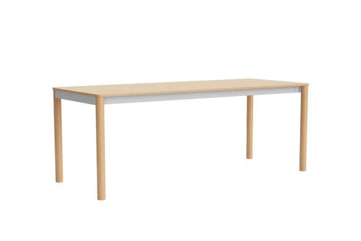the hay annex table in lacquered oak or cream white is designed by john tree is 22