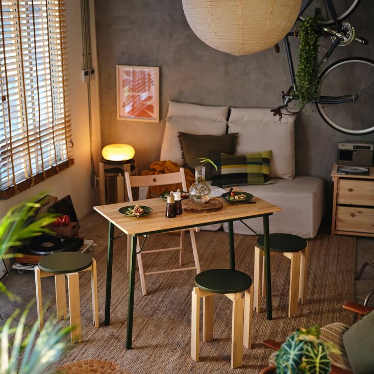 the kompishäng desk, \$99.99, is made from pine and green painted steel 21