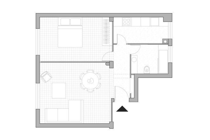 the former apartment floor plan cut the 47 square meter (500 square feet) space 35