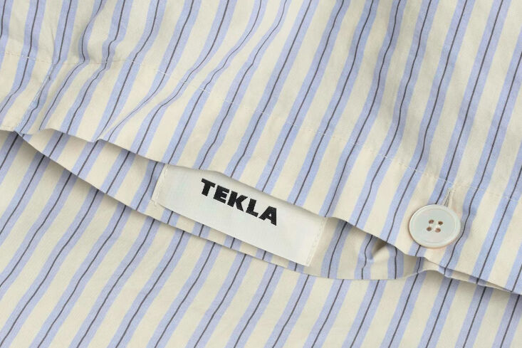in recent years, danish brand tekla has popularized percale striped bedding. sh 17