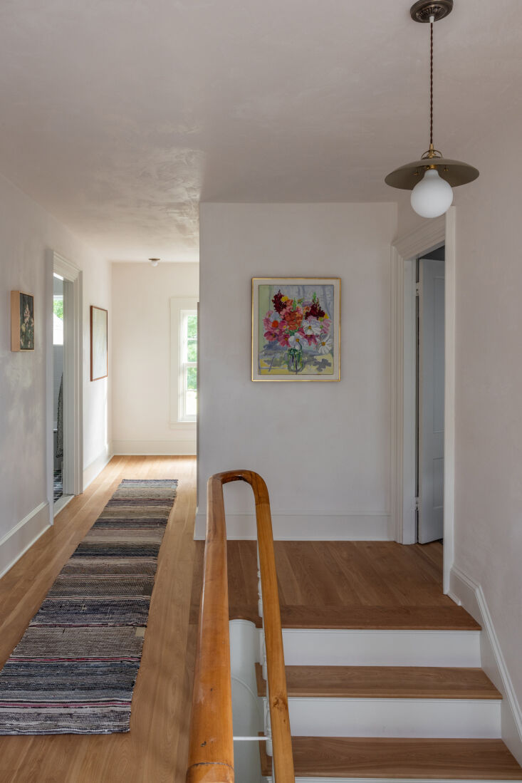 in the upstairs hall, a vintage swedish runner from sharktooth and pendant ligh 23