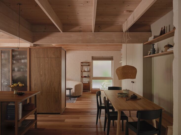 the view from the kitchen toward the living room. the korento dining table is b 24