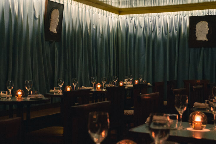 the dining room at café ideal is an homage to \1970s mexico city. powder blue 18