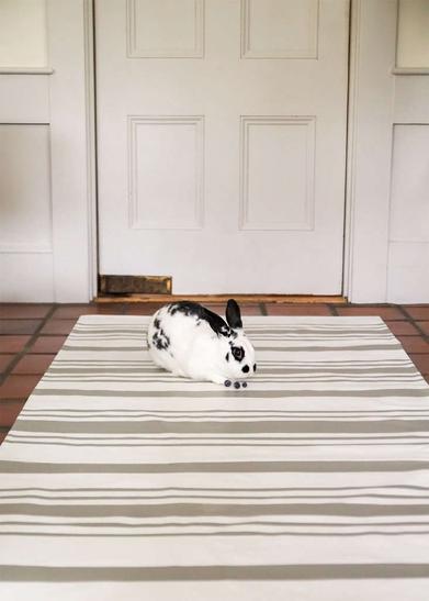 Swedish Striped Canvas Floorcloth, Vintage Oil Cloth Rugs