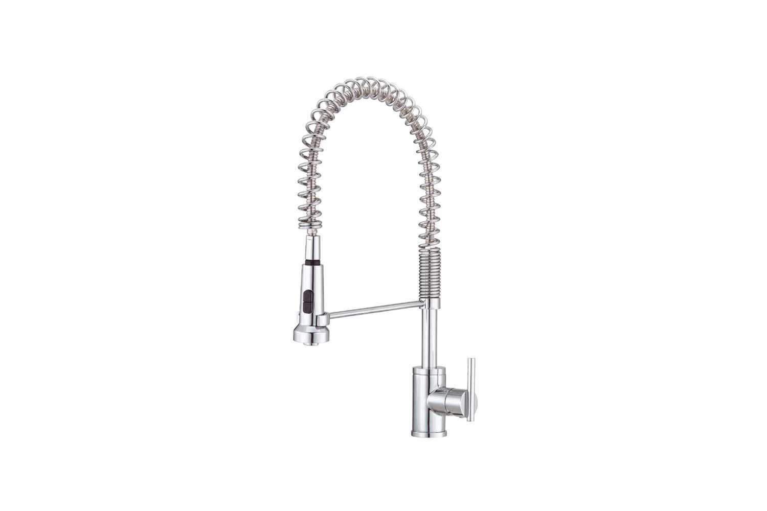 the danze parma single handle pre rinse faucet has a long spout with a spring a 16