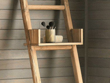 teak ladder with shelf  
