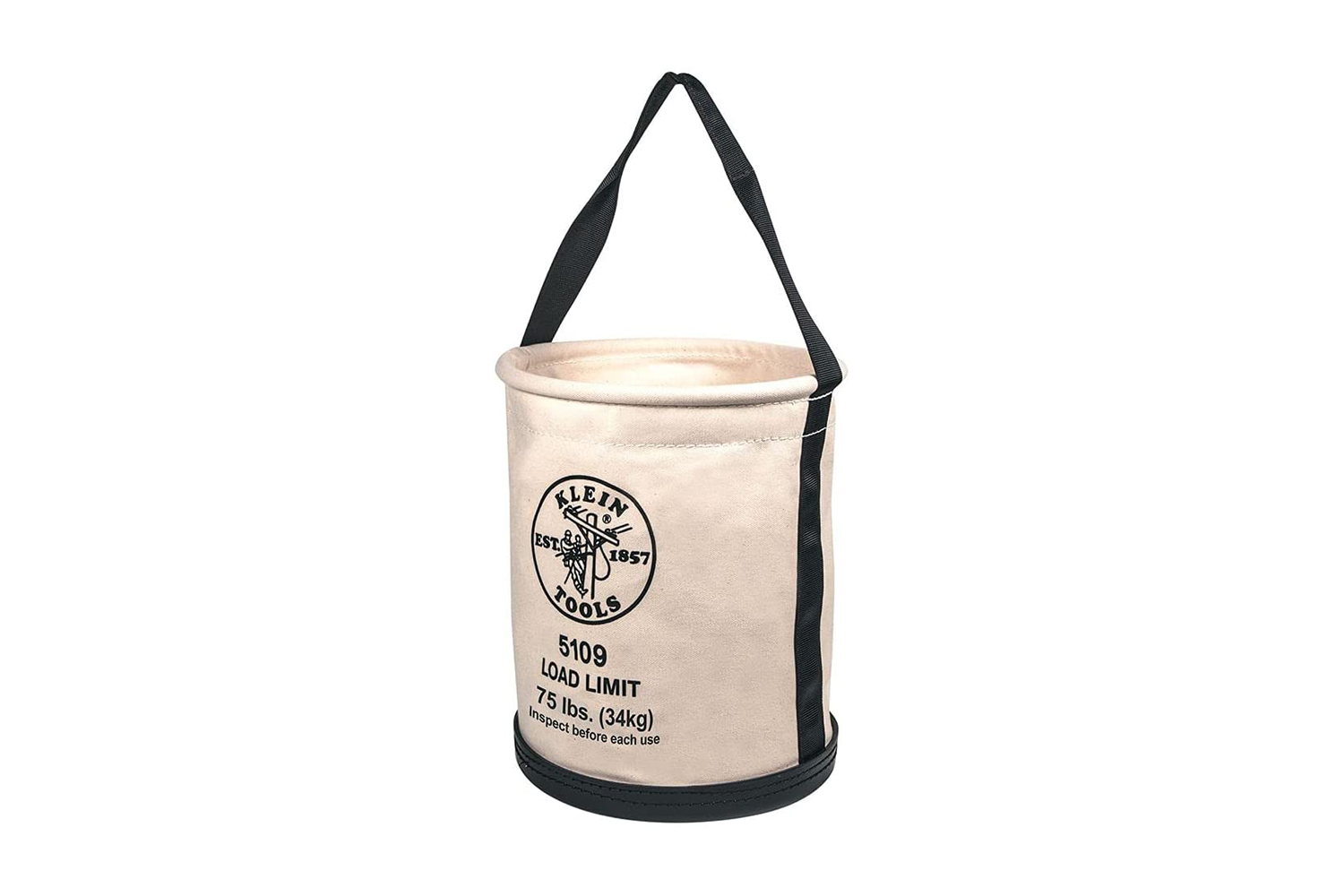 the handy klein tools canvas bucket is made of number six canvas with a black m 12