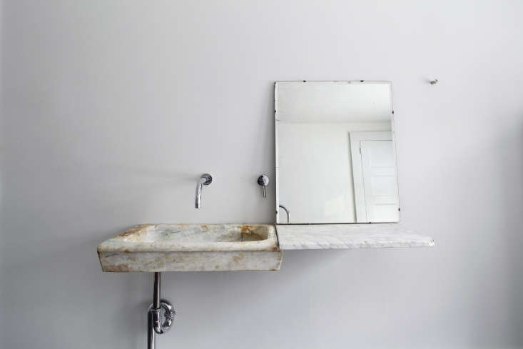 wall mounted faucets fit the deconstructed look in the bath, as seen here, in  10