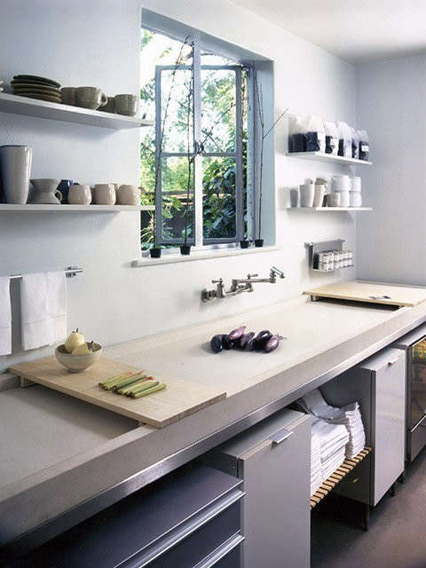 pasadena project | cabana kitchette: exposed shelving, a narrow trough sink wit 56