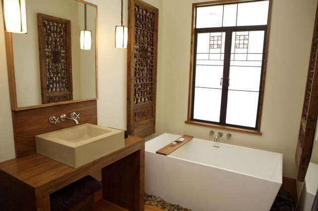monterey street bathroom: antique chinese screens are from nancy mckay, and cus 27