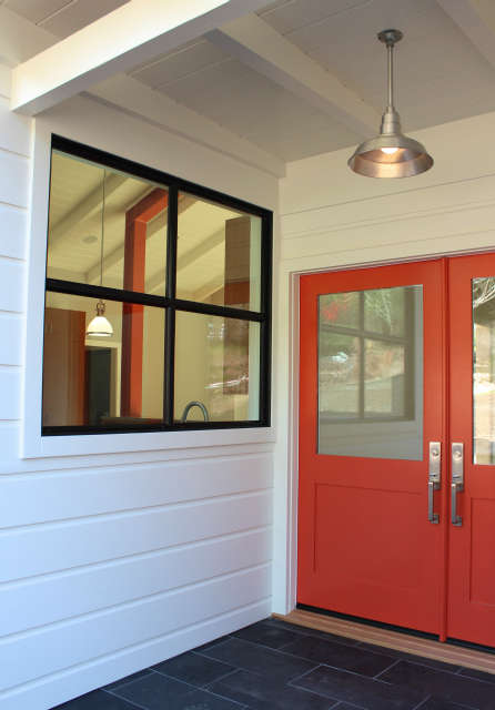 orinda ranch house &#8\2\1\1; entry: bright orange doors mark the entry to  24