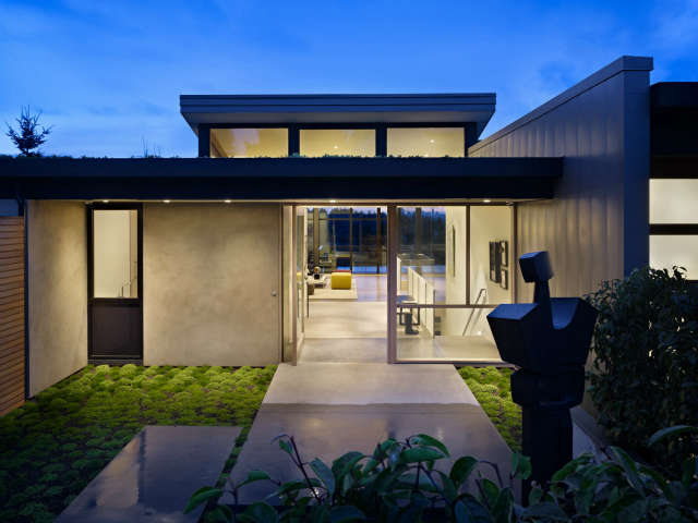 hillside modern entry: perched on a hilltop in a suburban neighborhood, defores 29