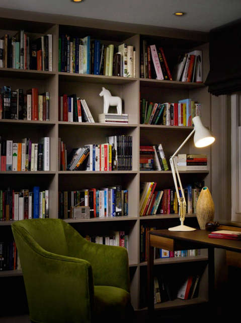 london home: custom designed shelving within a study and adjoining book room ph 10