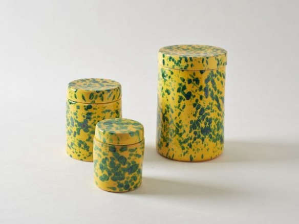 green on yellow splatterware canisters 8