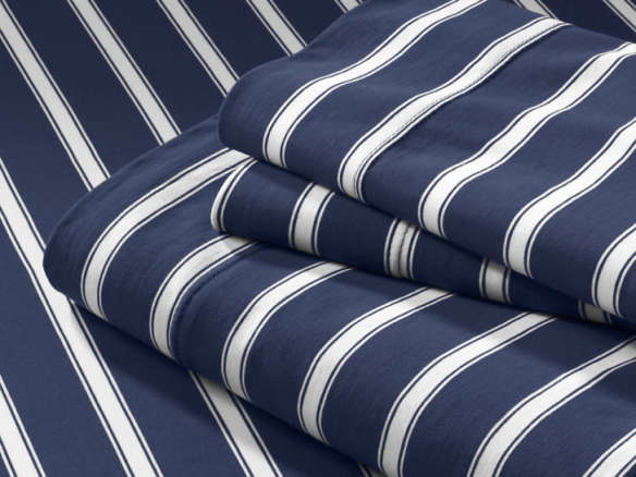 Knit Stripe Sheet Set in Dark Navy Reverse  