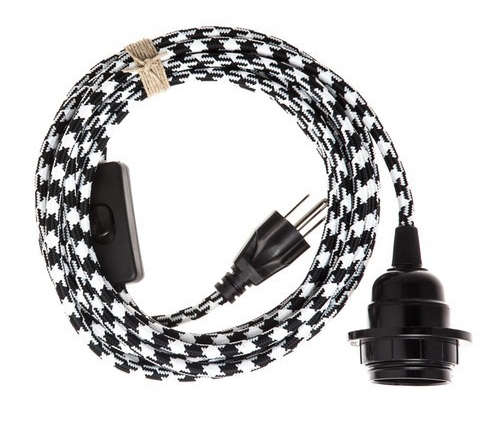 pendant light cord – black & white houndstooth 8