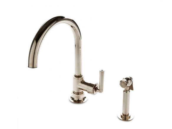 henry one hole gooseneck kitchen faucet, metal lever handle and spray 8