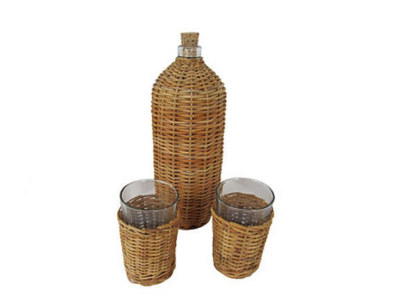 Wicker Bottle with 2 Glasses  