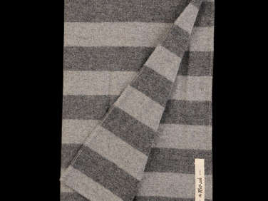 Wool and Cotton Blend Border Sripe Flannel Large Scarf in Grey N70 150 0  