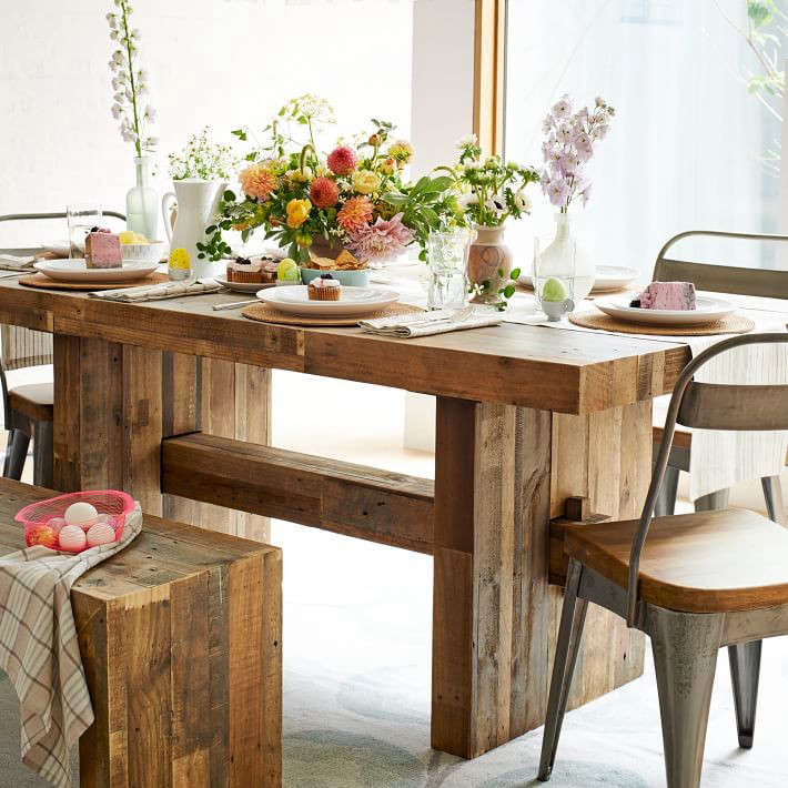 Emmerson Reclaimed Wood Dining Table, Weathered Wood Dining Table