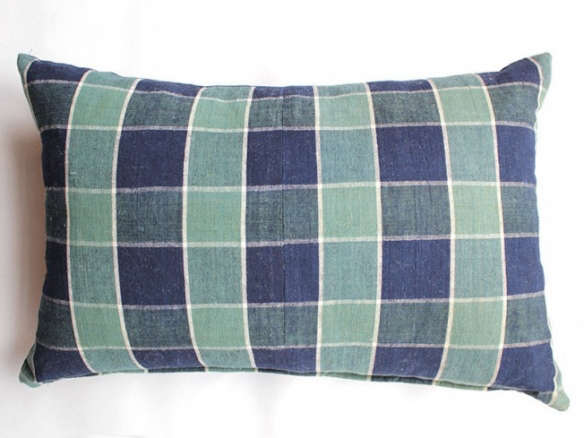 japanese textile pillow – blue and green plaid 8