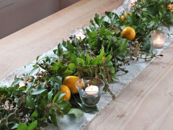DIY A Tabletop Garland of Mistletoe and Meyer Lemons portrait 3