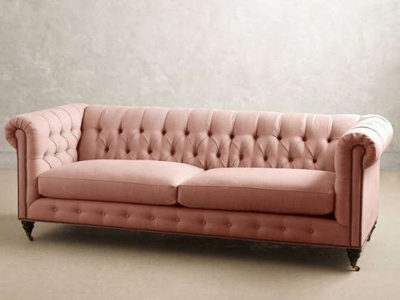 linen lyre chesterfield sofa, hickory 8