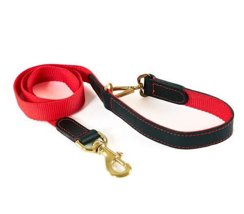 webbing & leather lead – red 8