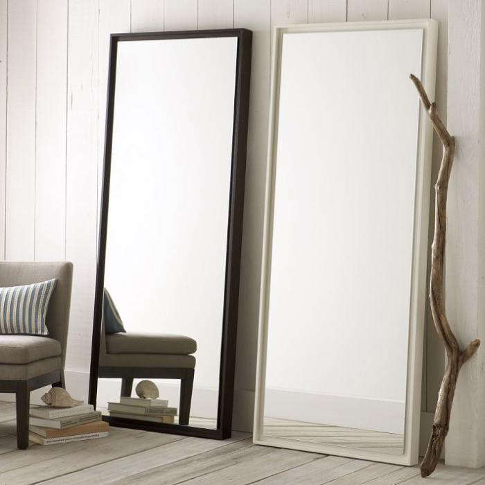 Floating Wood Floor Mirror, How Tall Should A Leaning Floor Mirror Be