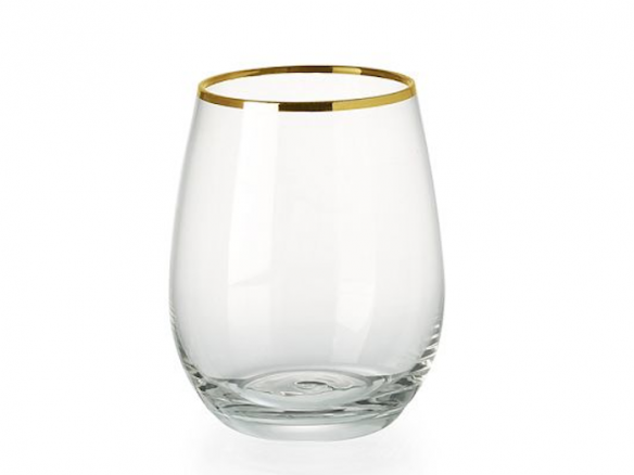stemless glassware set  gold rimmed 8