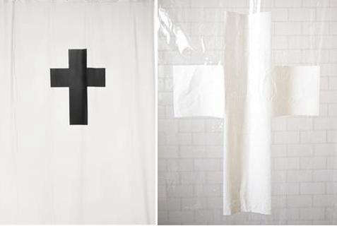 black white cross shower curtain