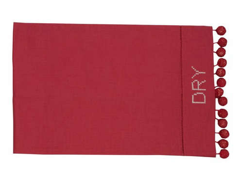red linen/cotton pom pom hand towel 8