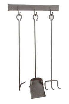 iron fireplace tool set w/ flush mount wall rack 8