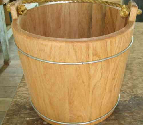 oak water bucket with wire band  