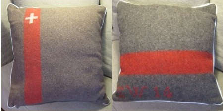 vintage military blanket pillows – gray w/red stripe 8