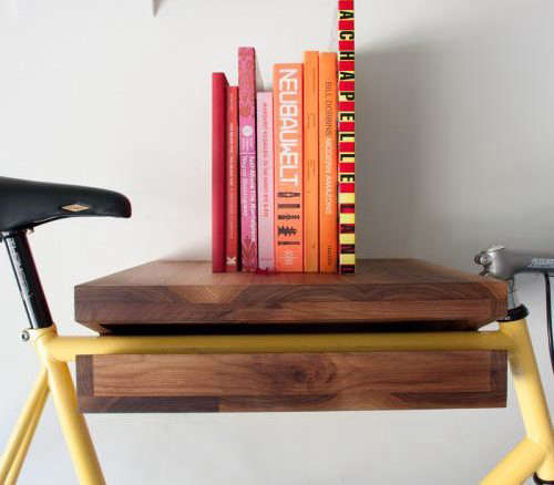 bike shelf with books  