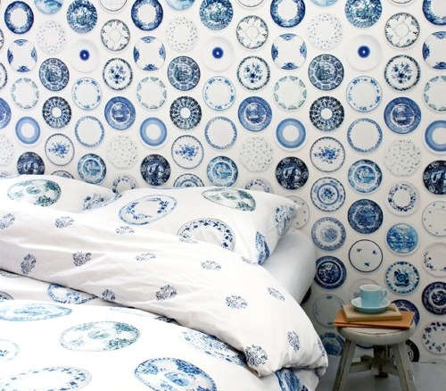 studio ditte porcelain blue duvet wallpaper  