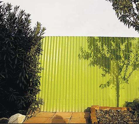 Corrugated Metal Fence Painted Green, Painted Corrugated Metal