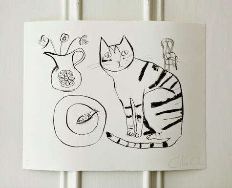 cat indoors lithograph 8