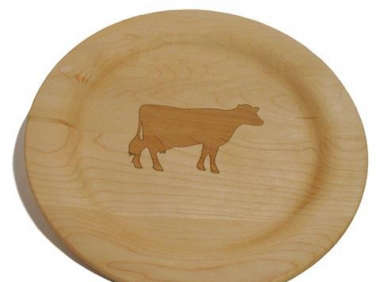 wood farm animal plate  