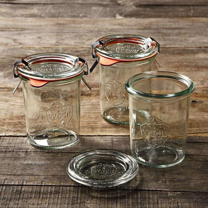 Storage for Food Eco-Friendly Canning Jar Weck Mold Jars made of Transparent Glass 2 Jars Set of 3/4 Liter Tall Jars Set Yogurt with Air Tight Seal and Lid Weck Canning Jars 743 