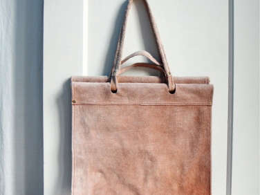 ethan ollie vintage suede ombre wood carrier tote  