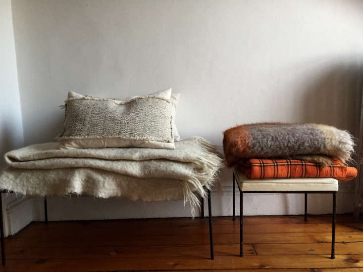stools stacked with hardy wool throws; photograph by corinne gilbert from expe 12