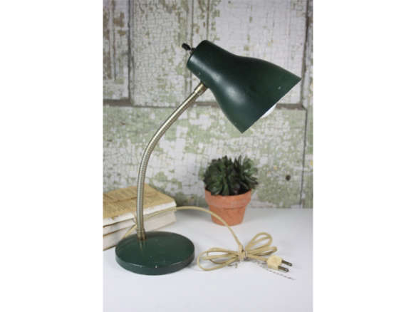 vintage mid century green metal gooseneck lamp 8