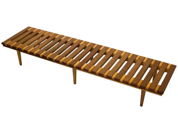 John Keal mahogany low slat bench for Brown Saltman via Just in Modern Remodeista  