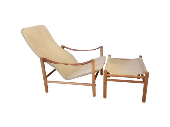 dux safari canvas & leather lounge chair 8