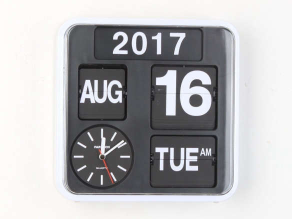 fartech retro modern 9.5 in. calendar auto flip desk wall clock 8
