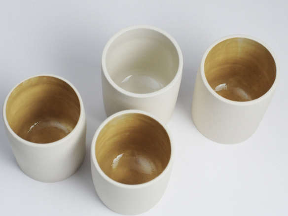 tall porcelain tea cup, white / ochre 8