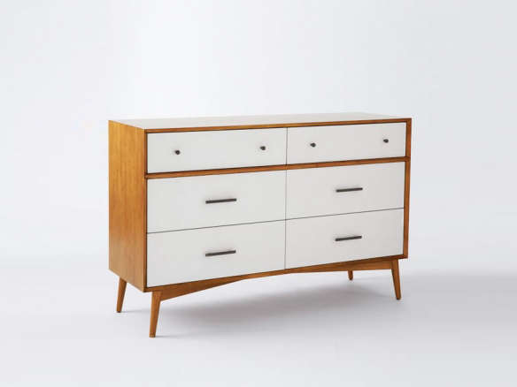 mid century 6 drawer dresser – white + acorn 8